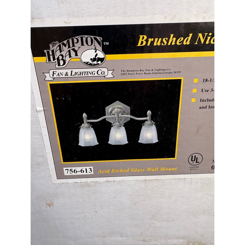 Hampton Bay‎ Brushed Nickel 3-Light Vanity Fixture Acid Etched Glass Modern